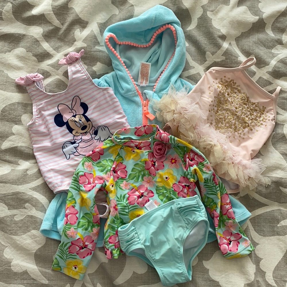 3 swimsuits and coverup